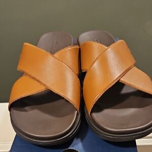 Cole Haan British Tan Leather Slide Sandals